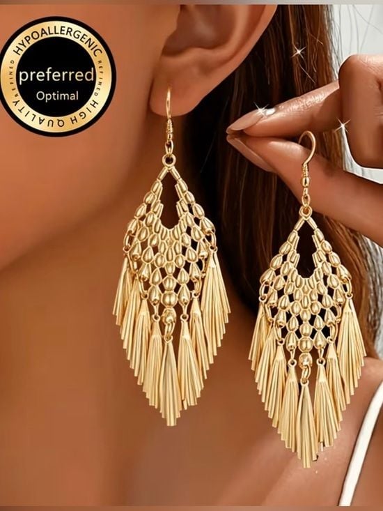 Gold Dangle Fringe Earrings - Women Jewelry 2