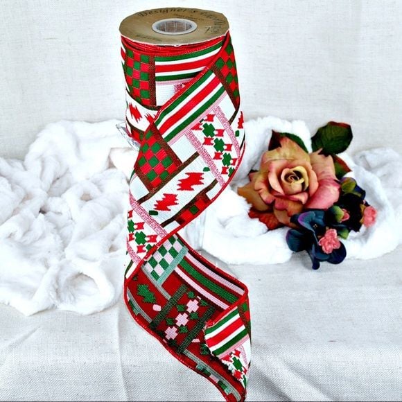 NWT red green and white wired ribbon 2