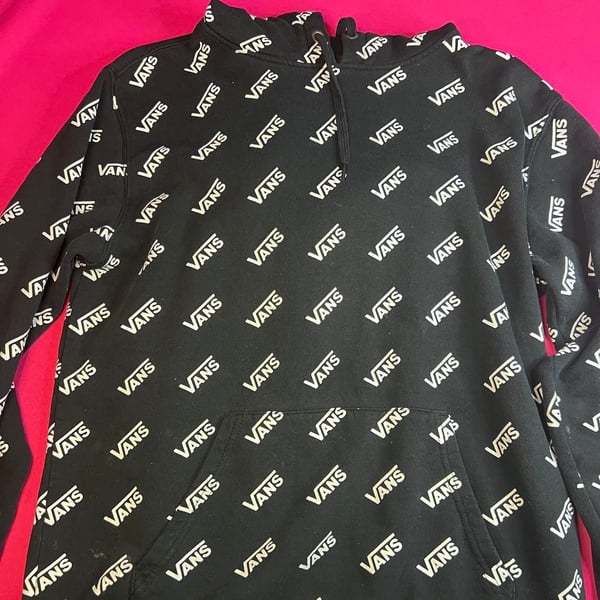 Vans All Over Print Hoodie Size Medium Black White Logo