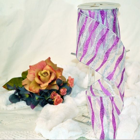 Sheer purple and silver stripe with glitter
4" x 10 yards 1