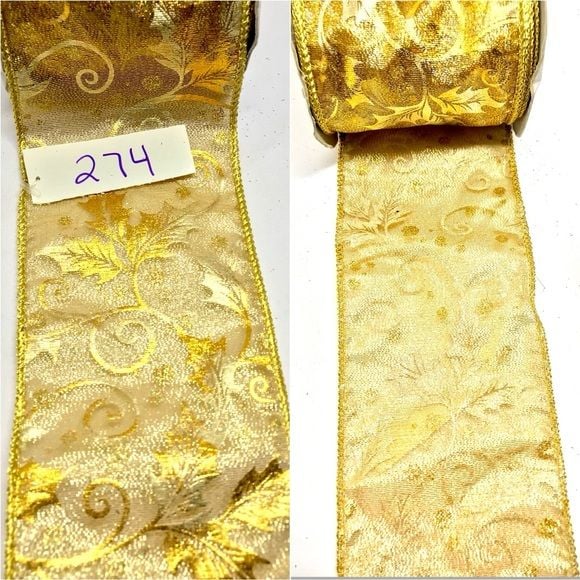 Sheer gold ribbon with floral design 2