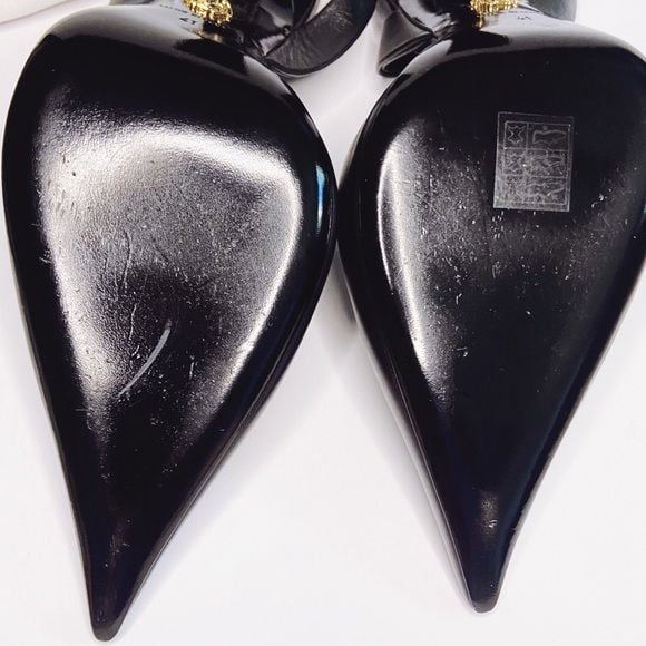 Versace Black Slingback Pointed Toe Heels with Medusa Chain 12