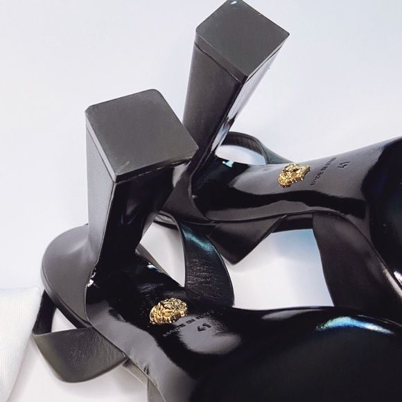 Versace Black Slingback Pointed Toe Heels with Medusa Chain 13