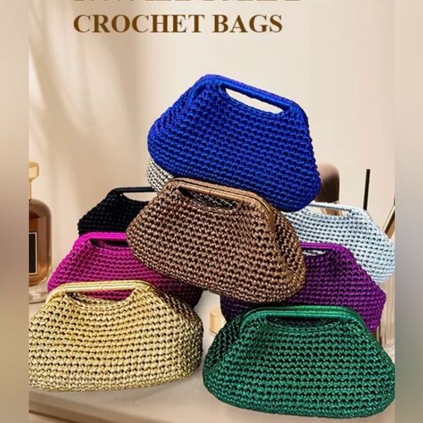 Handmade Gold crochet/Woven Handbag for Women - Stylish Evening Clutch
