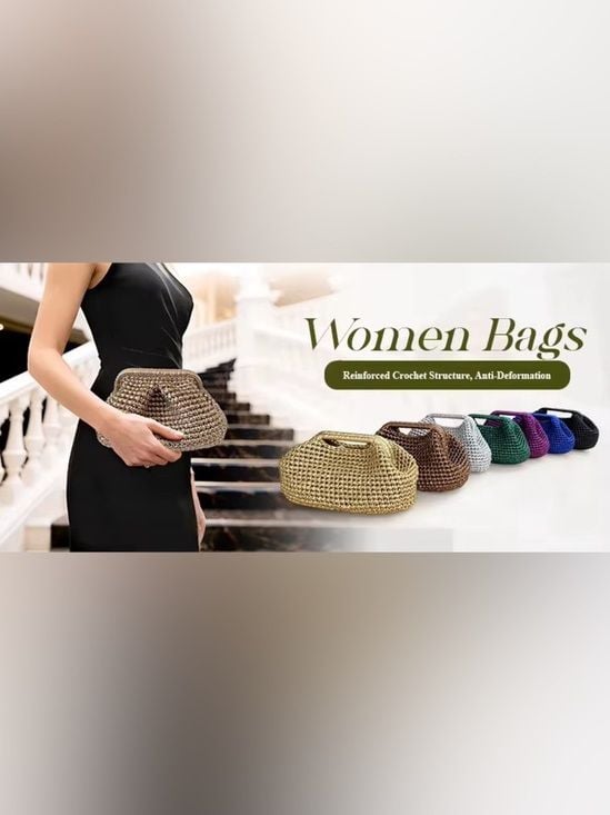 Handmade Gold  crochet/Woven Handbag for Women - Stylish Evening Clutch 7