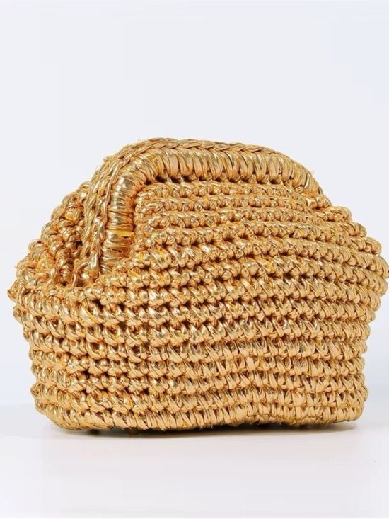 Handmade Gold  crochet/Woven Handbag for Women - Stylish Evening Clutch 10