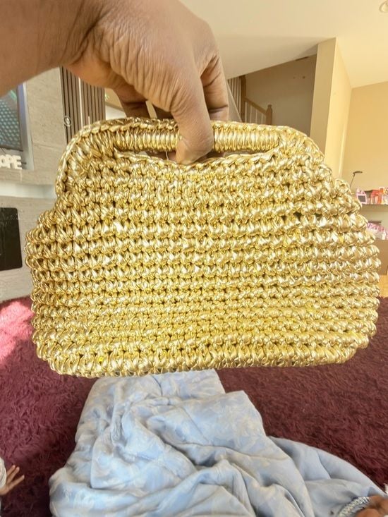 Handmade Gold  crochet/Woven Handbag for Women - Stylish Evening Clutch 11