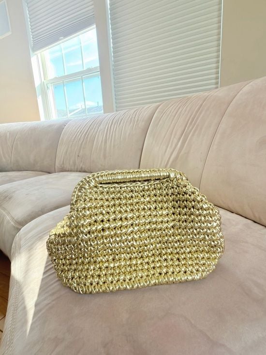 Handmade Gold  crochet/Woven Handbag for Women - Stylish Evening Clutch 12