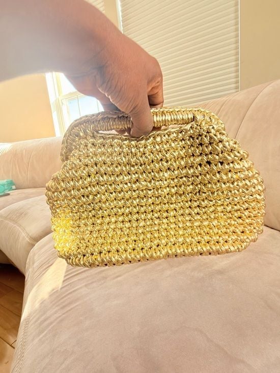 Handmade Gold  crochet/Woven Handbag for Women - Stylish Evening Clutch 13