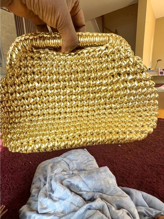 Handmade Gold  crochet/Woven Handbag for Women - Stylish Evening Clutch 14