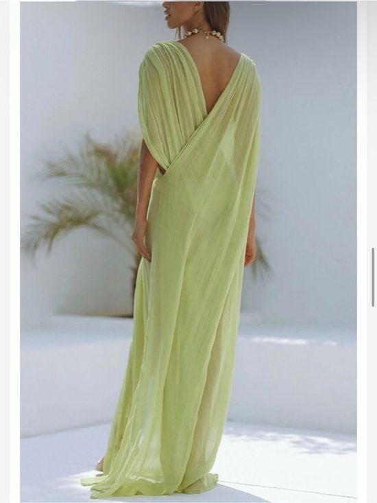 A Classy Chic Boutique Sheer Lime Green Draped Maxi Cover-Up 4