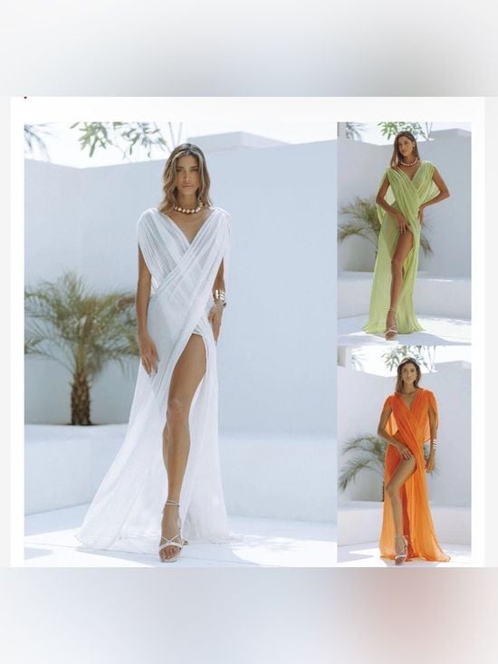 A Classy Chic Boutique Sheer Lime Green Draped Maxi Cover-Up 6