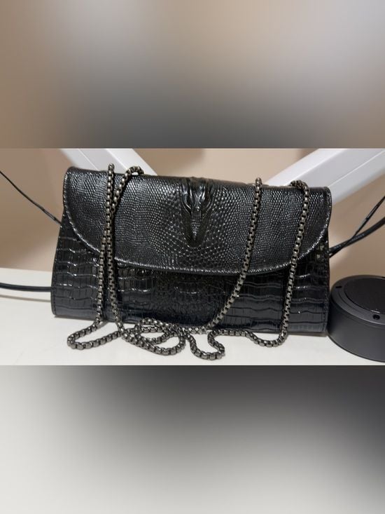 Black Croc-Embossed Chain Shoulder Bag 2