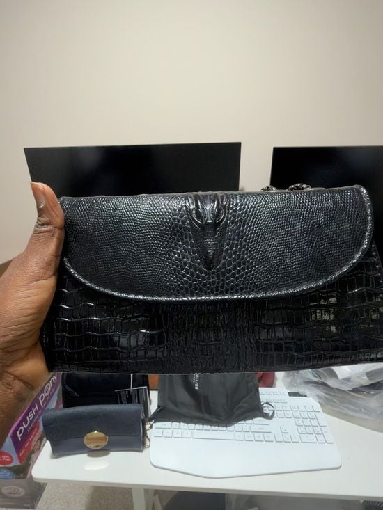 Black Croc-Embossed Chain Shoulder Bag 4