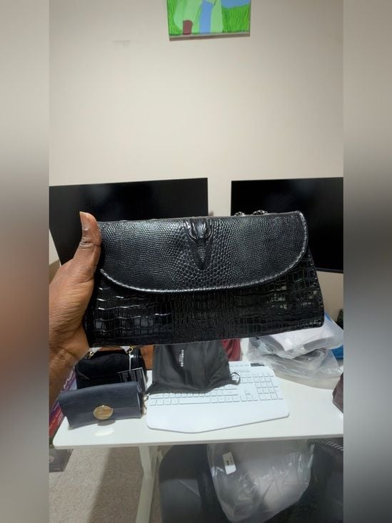 Black Croc-Embossed Chain Shoulder Bag 8