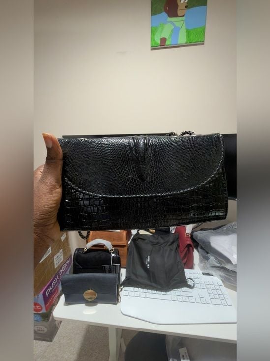 Black Croc-Embossed Chain Shoulder Bag 9