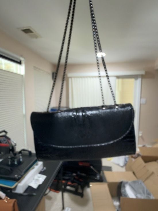Black Croc-Embossed Chain Shoulder Bag 12