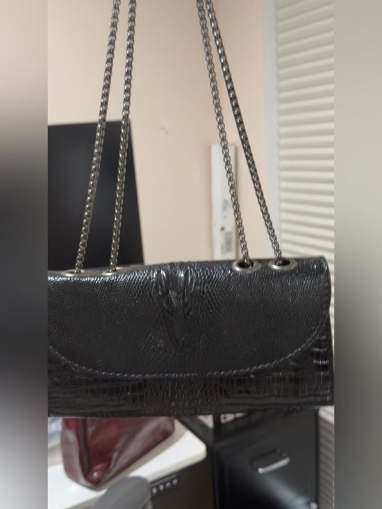 Black Croc-Embossed Chain Shoulder Bag 13
