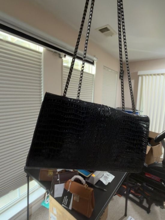 Black Croc-Embossed Chain Shoulder Bag 14