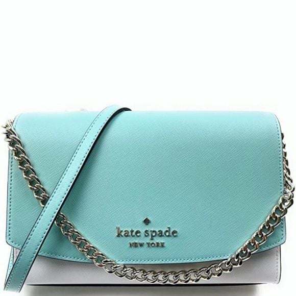 kate spade turquoise and white leather crossbody with silver chain 2