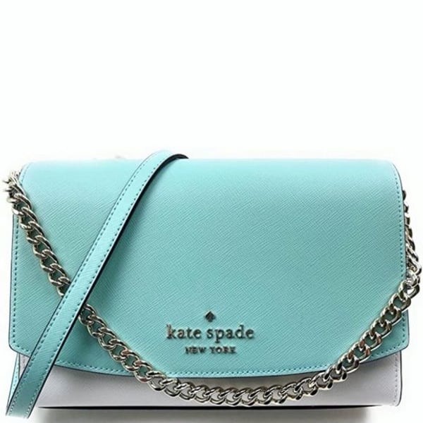 kate spade turquoise and white leather crossbody with silver chain