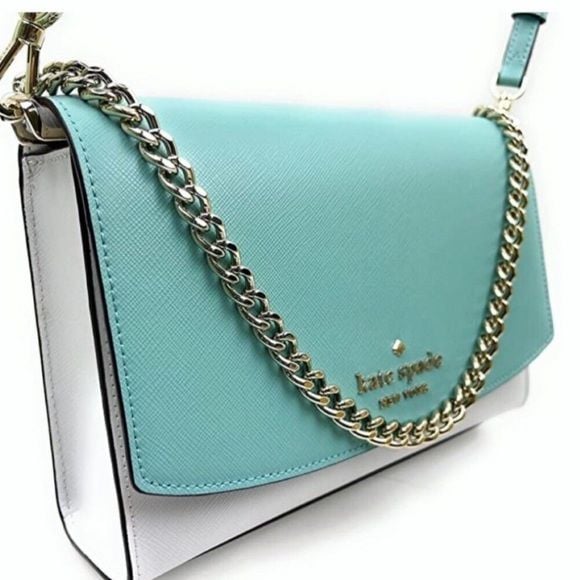 kate spade turquoise and white leather crossbody with silver chain 3