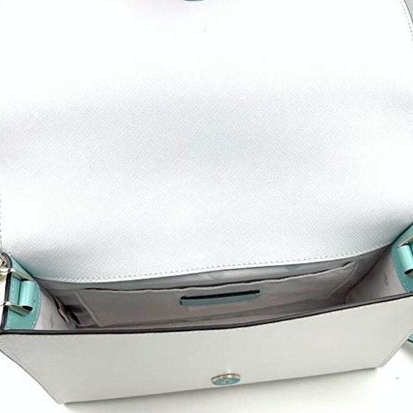 kate spade turquoise and white leather crossbody with silver chain 4