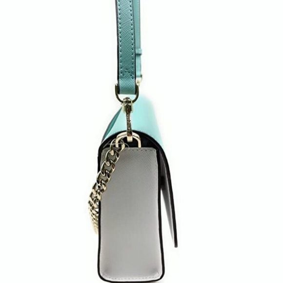 kate spade turquoise and white leather crossbody with silver chain 5