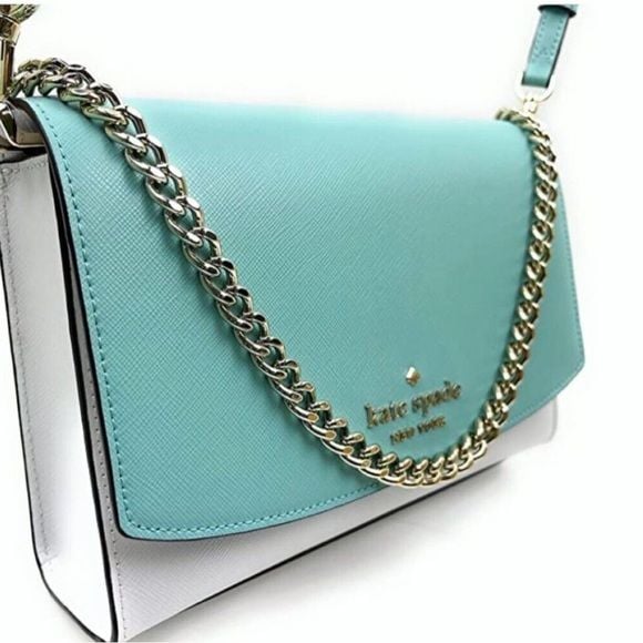 kate spade turquoise and white leather crossbody with silver chain 7