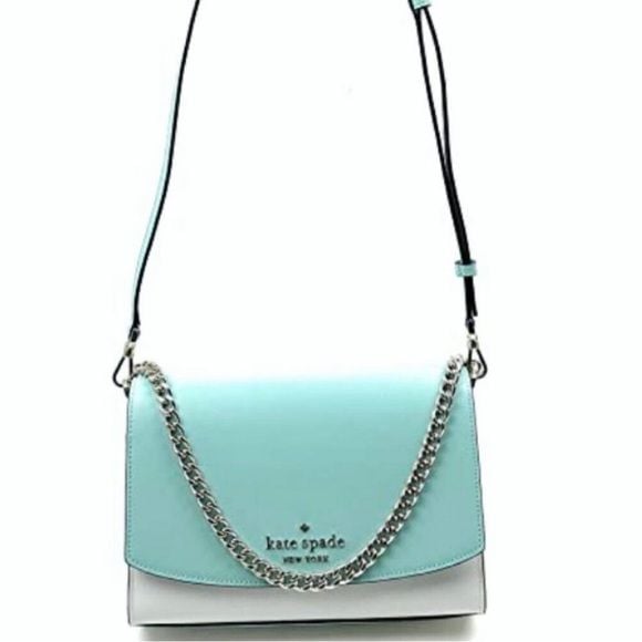 kate spade turquoise and white leather crossbody with silver chain 8