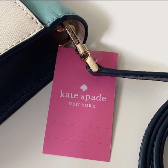 kate spade turquoise and white leather crossbody with silver chain 10