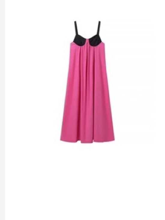 Women Pink Spaghetti Strap Dress with Black Bodice 2