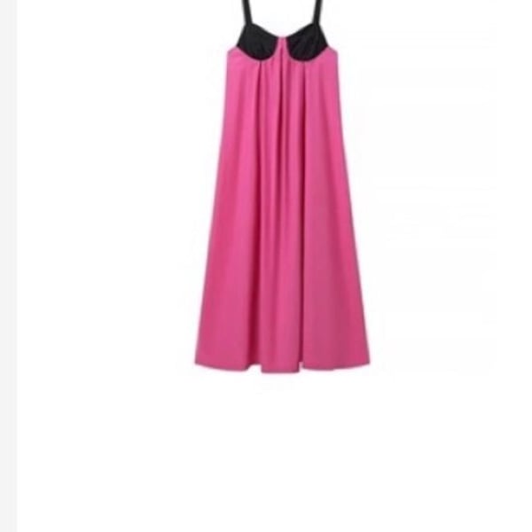Women Pink Spaghetti Strap Dress with Black Bodice