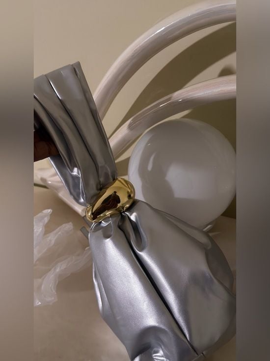 A Classy Chic Boutique Silver Mini Knot Bag with Gold Accent 8