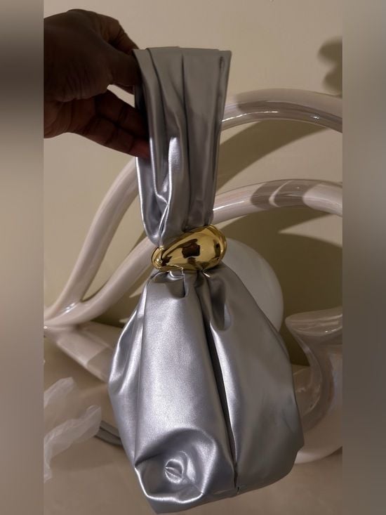 A Classy Chic Boutique Silver Mini Knot Bag with Gold Accent 10