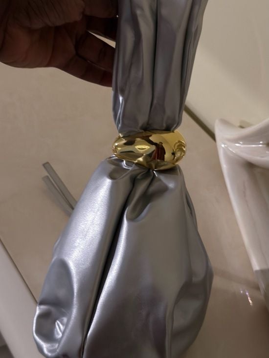 A Classy Chic Boutique Silver Mini Knot Bag with Gold Accent 12