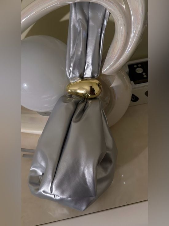 A Classy Chic Boutique Silver Mini Knot Bag with Gold Accent 15