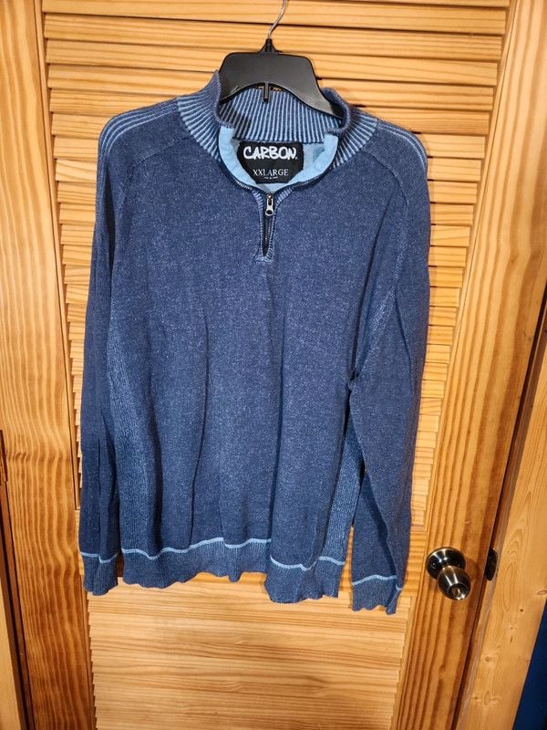• Carbon Men's 1/4 Zip Sweater Pullover Heather Denim Blue Mock Neck XXL 2