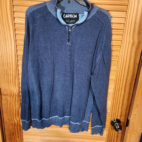 • Carbon Men's 1/4 Zip Sweater Pullover Heather Denim Blue Mock Neck XXL