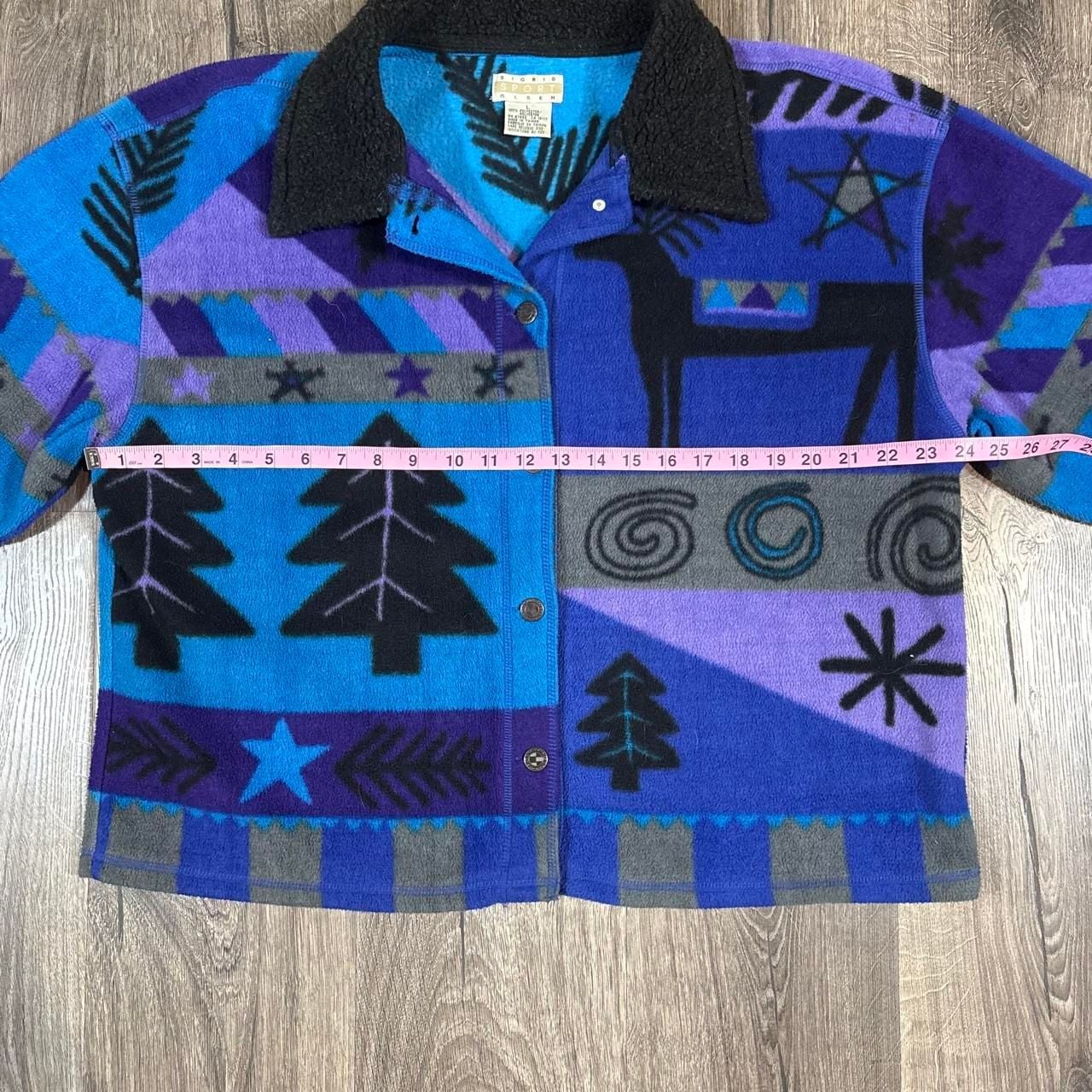 Sigrid Sport Olsen Fleece Jacket Size L Blue Purple Trees Reindeer 5