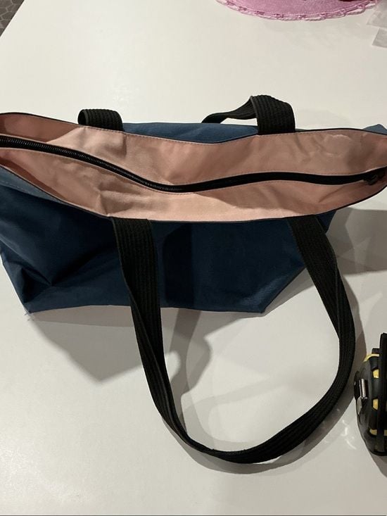 Navy Canvas Tote Bag with Black Webbing Handles 16