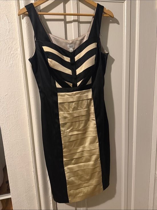 Cache Black and Cream Colorblocked Midi Sheath Dress 2