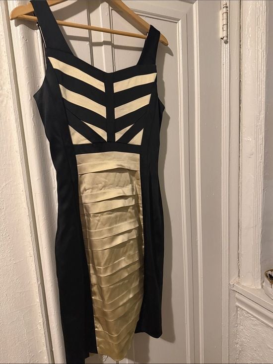 Cache Black and Cream Colorblocked Midi Sheath Dress 4