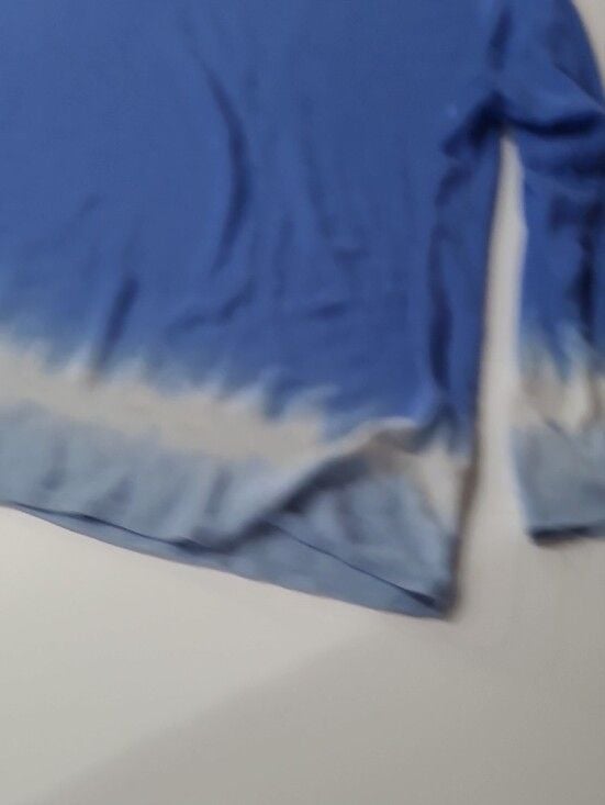 Women's Blue Ombre Crew Neck Sweater with Cream Dip Hem 8