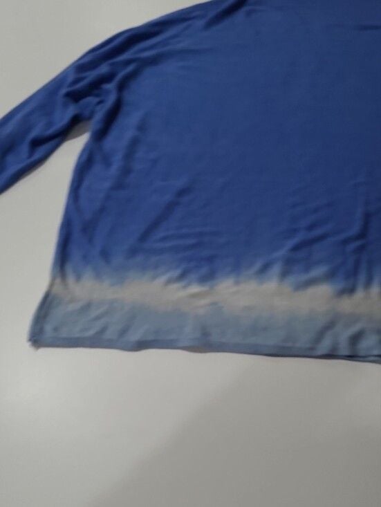 Women's Blue Ombre Crew Neck Sweater with Cream Dip Hem 9
