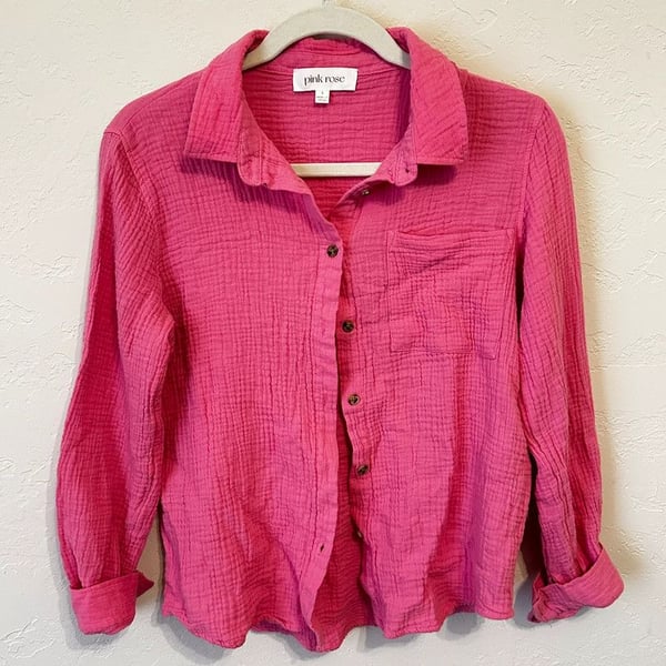 Pink Rose Cotton Button Up