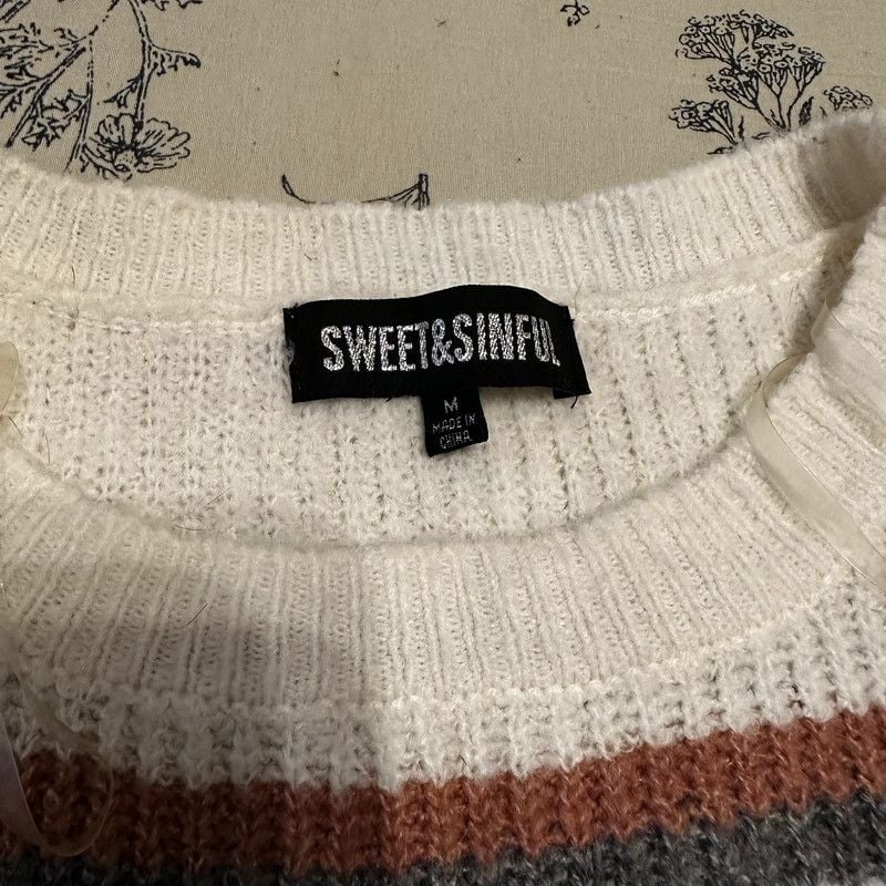 Striped Dusty Pink, Grey, and White Sweater 3