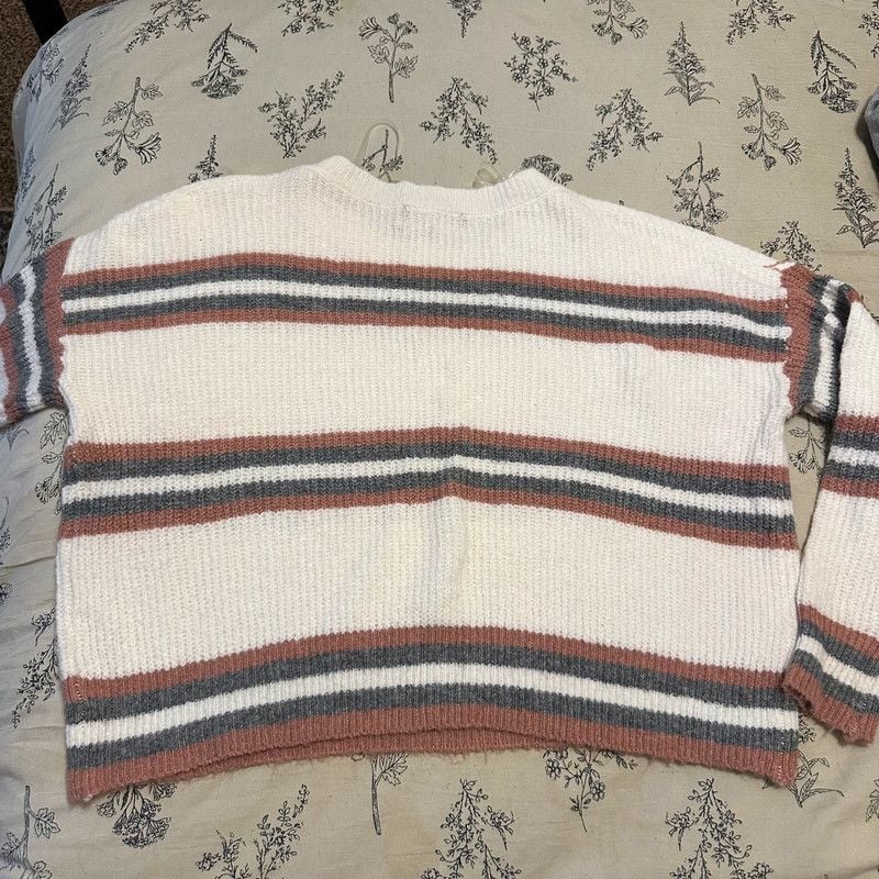 Striped Dusty Pink, Grey, and White Sweater 4