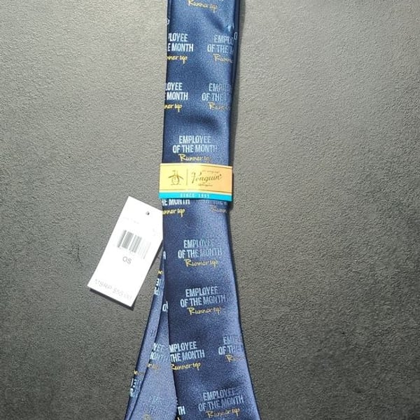 Original Penguin Navy Blue 'Employee of the Month' Silk Tie