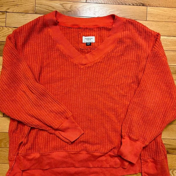 American Eagle Waffle Knit Sweater Size S Coral